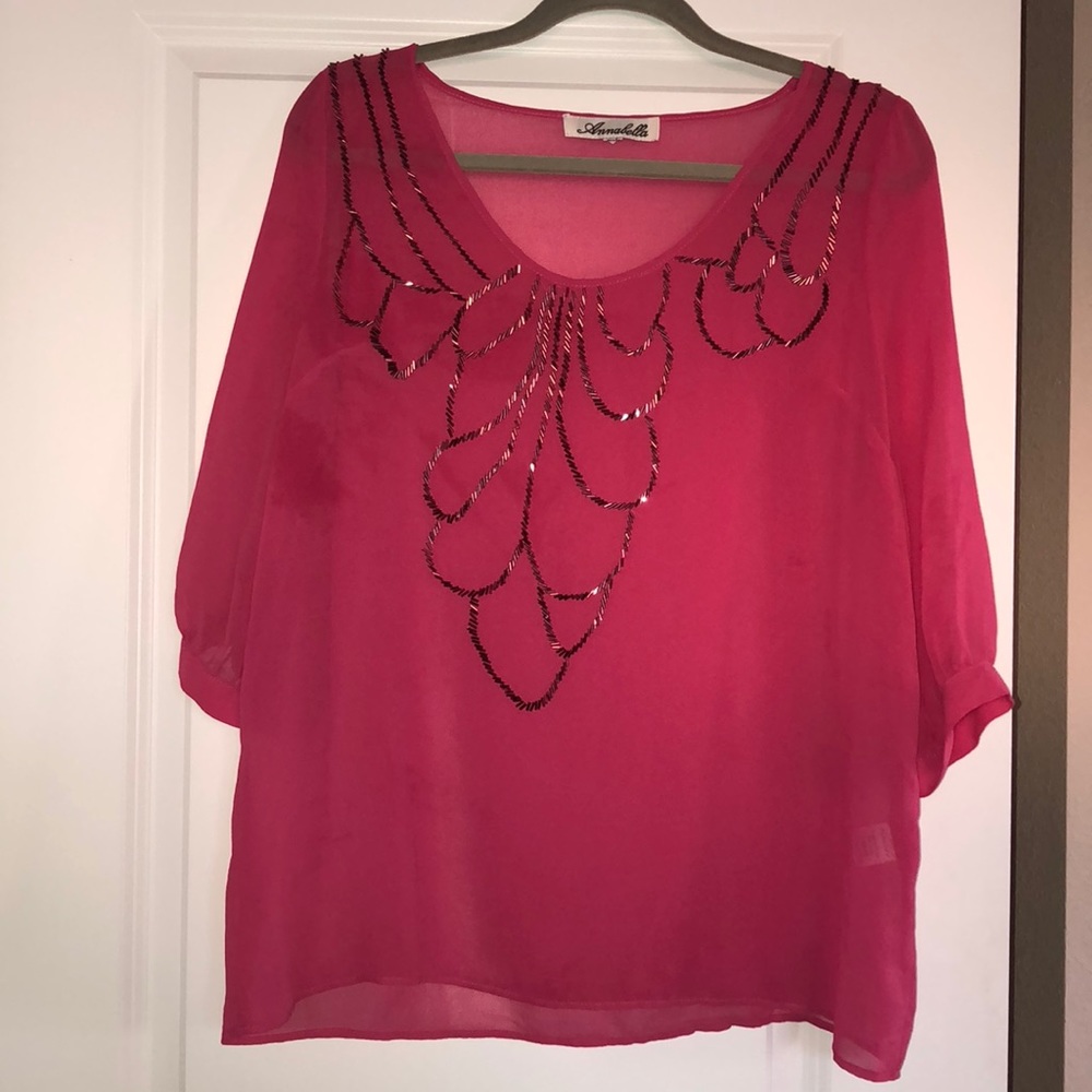 Francesca’s Pink Sparkly Blouse size L